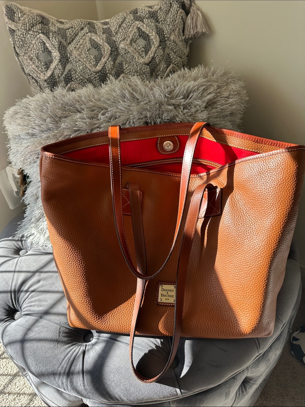 Dooney & Bourke Brown Leather Tote with Red Interior